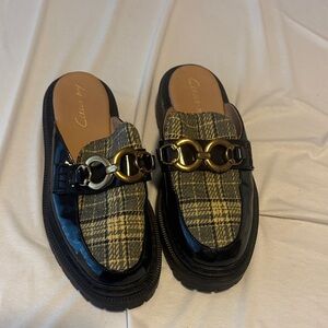 Circus Black and Gold Plaid Mules